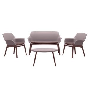 SET SALON SOFA 2 SILLAS Y MESA SERIE LUXOR MARRON BICA