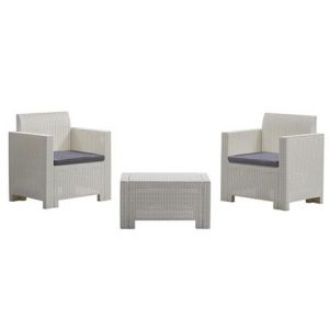 SET TERRAZA 2 SILLONES Y MESA ACABADO RATTAN SERIE NEBRASKA BLANCO BICA