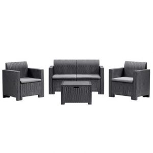 SET TERRAZA 3 SILLONES Y MESA ACABADO RATTAN SERIE NEBRASKA ANTRACITA BICA