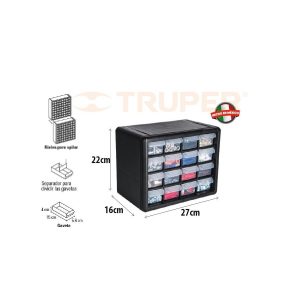 TRUPER ORGANIZADOR 16 GAVETAS APILABLE 27x22cm