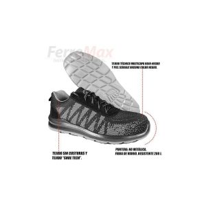 Calzado de seguridad SIP SRC. -Tejido técnico multicapas + Piel serraje vacuno. -Puntera y plantilla NO metálica. -Suela de doble compuesto de poliuretano alta calidad. -Tejido sin costura SHOE TECH - EN OBSERVACIONES PONER TALLE REQUERIDA.