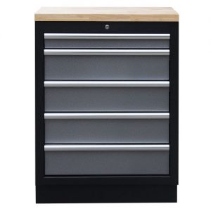 Armario base de 5 cajones con cerradura común y 2 llaves, de estructura de Acero de 1 mm y chapa de 0,8 mm. Alyco